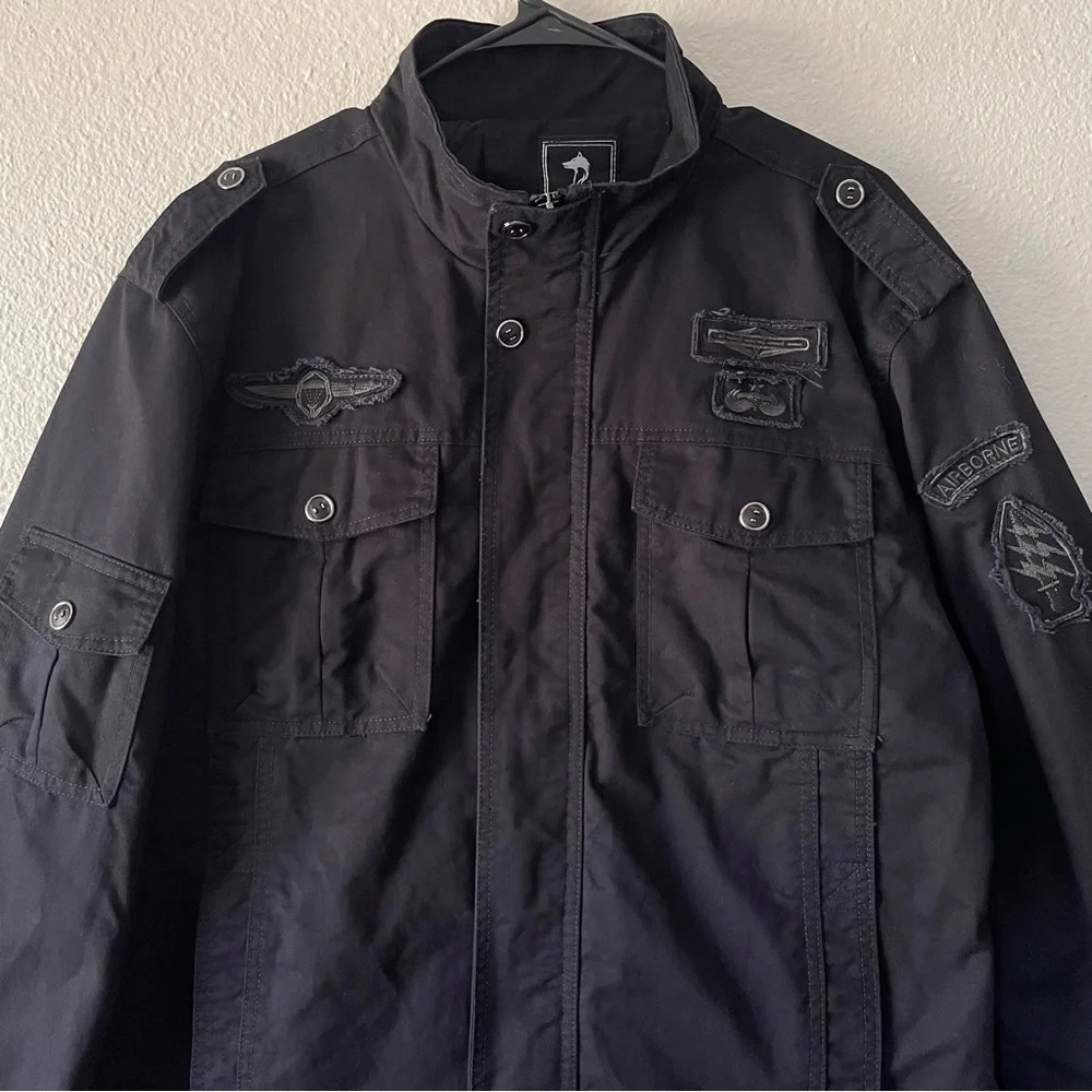 Men’s Utility Bomber Jacket L Black Airborne Zip Up Button Moto Metal Grunge EUC - Picture 3 of 16